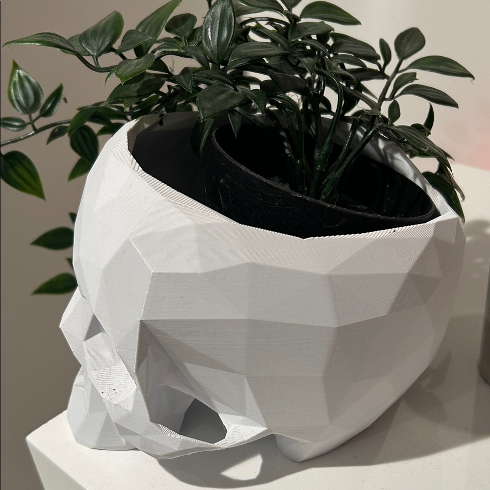 3D Printed Geometric White Skull Planter - Picture 2 of 2
